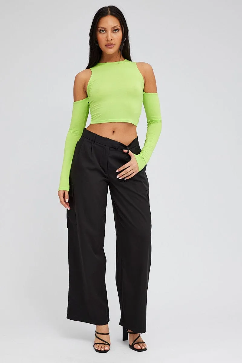 Soft Lining Plaid detail Black Wide Leg Pants Low Rise
