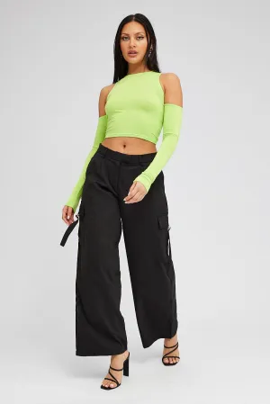 Black Wide Leg Pants Low Rise AbrasionResistantPanels