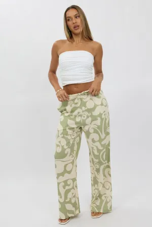 Green Abstract Wide Leg Pants High Rise Sleek Look Gripper Waistband