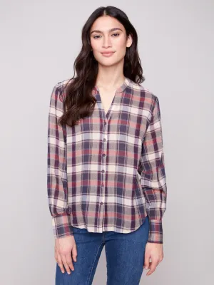 Plaid Bubble Gauze Button-Down Shirt - Berry Stone Glow Classic Hoodie