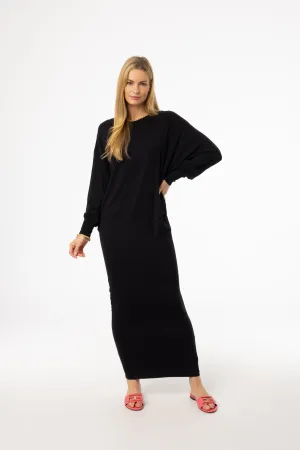 Moon Cool Mediterranean Air Black Oversized Dolman Sleeve Maxi Dress