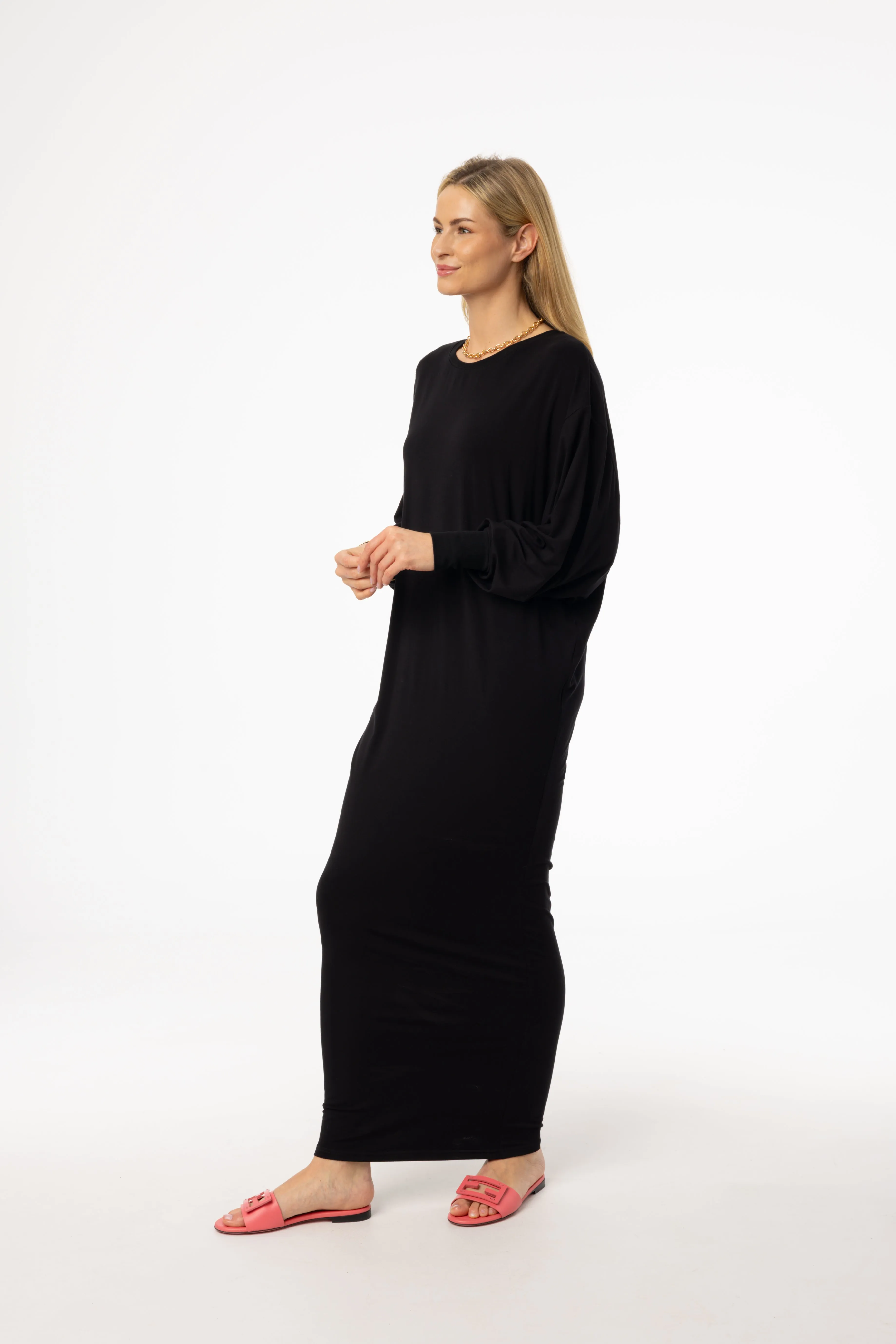 Country Core Black Oversized Dolman Sleeve Maxi Dress