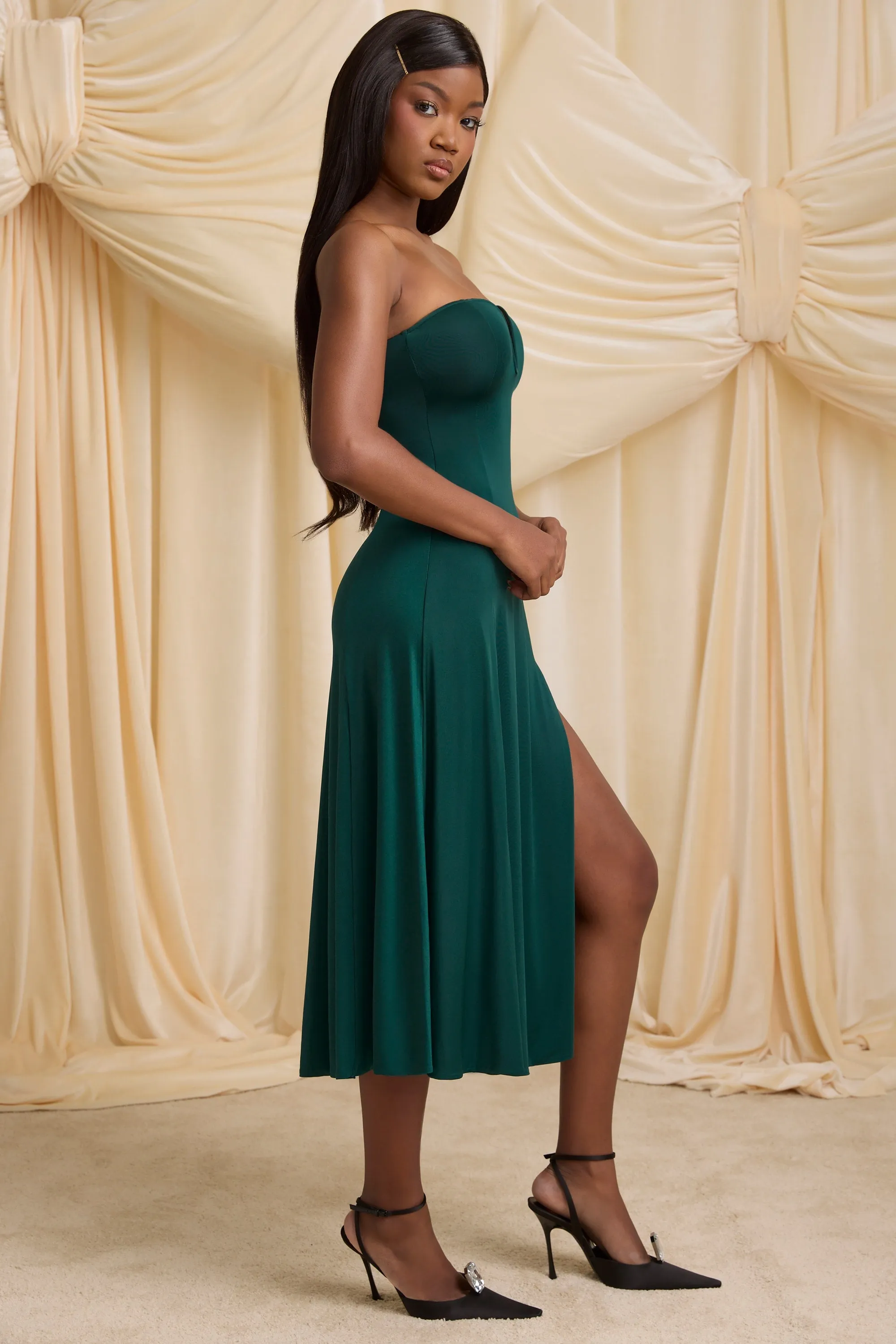 Slinky Jersey Strapless A-Line Midaxi Dress in Emerald Green Charm Core