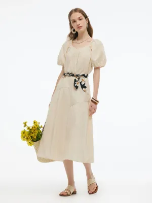 100% Cotton A-Line Women Maxi Dress With Two Tie Belts NonIrritating Seams Cozy Design