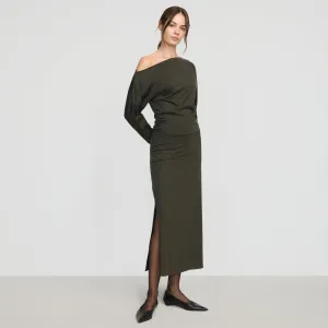 Kezia Off-Shoulder Satin Jersey Dress 4Way Stretch Natural Fiber Blend