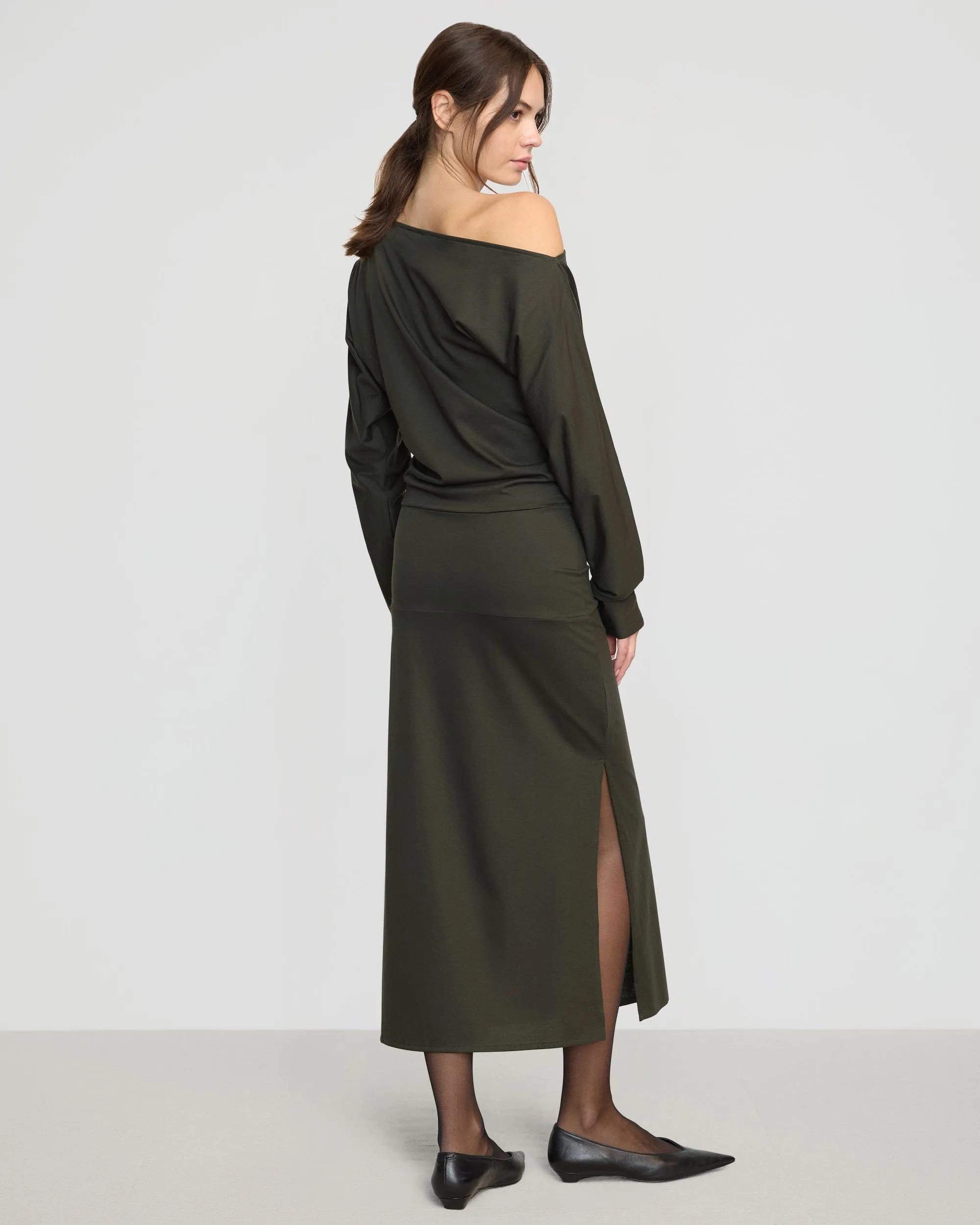Kezia Off-Shoulder Satin Jersey Dress Sky Mood Sporty Joggers