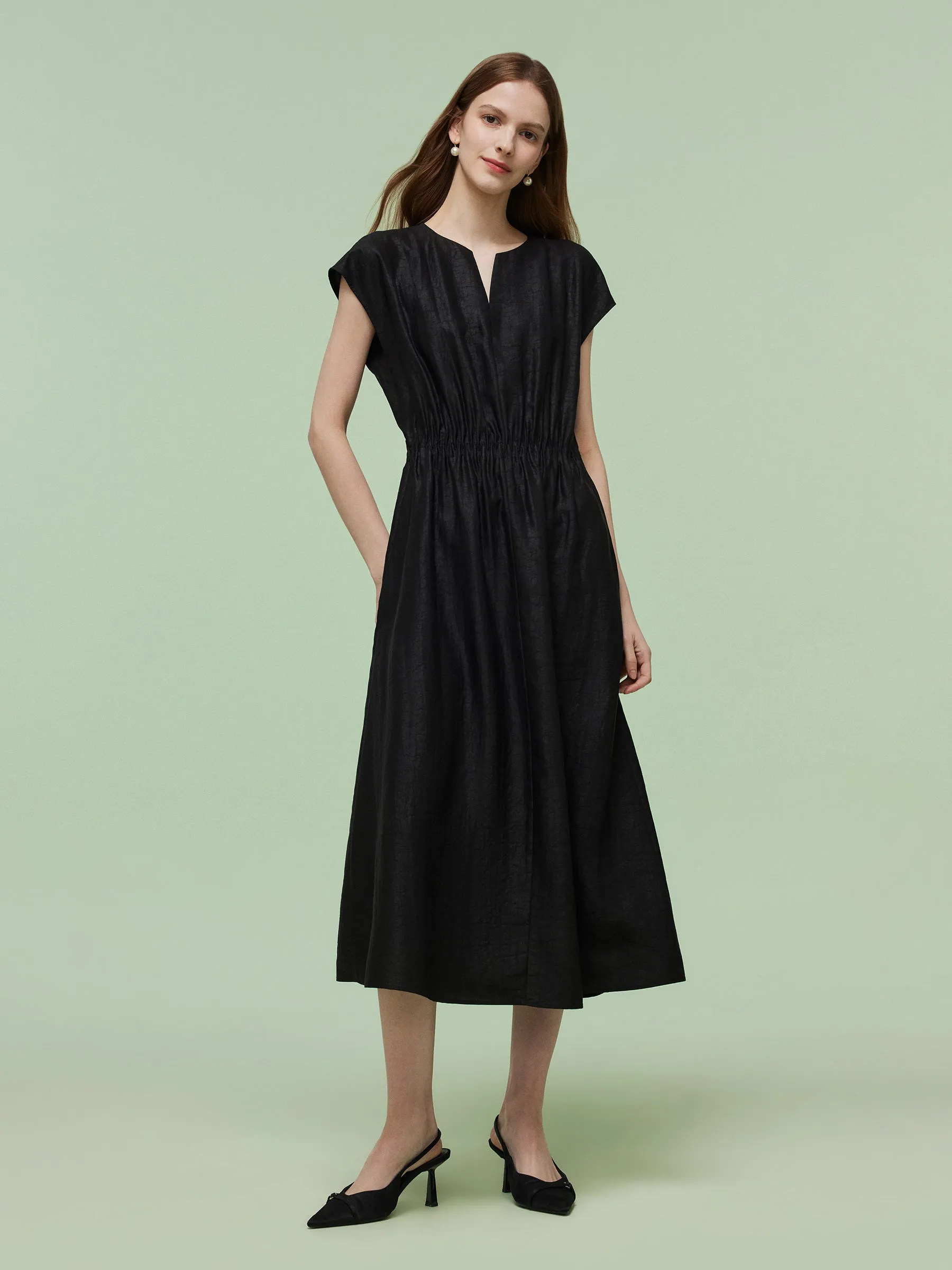 Focus Fit 18MM Xiang Yun Silk Women Elastic Waist Maxi Dress