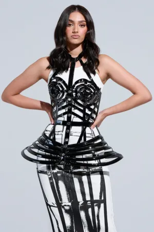 Performance Fit Low Maintenance Fabric LIKE A CIRCUS VINYL PU CORSET TOP IN BLACK