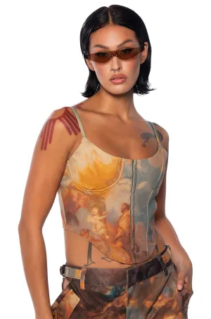 ANGEL EYES PRINTED DENIM CORSET Stretch Recovery Fabric