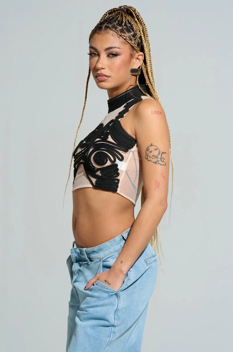 SATURN RINGS HIGH NECK MESH UNDERLAY BLOUSE IN BLACK Camouflage Pattern Travel Ready