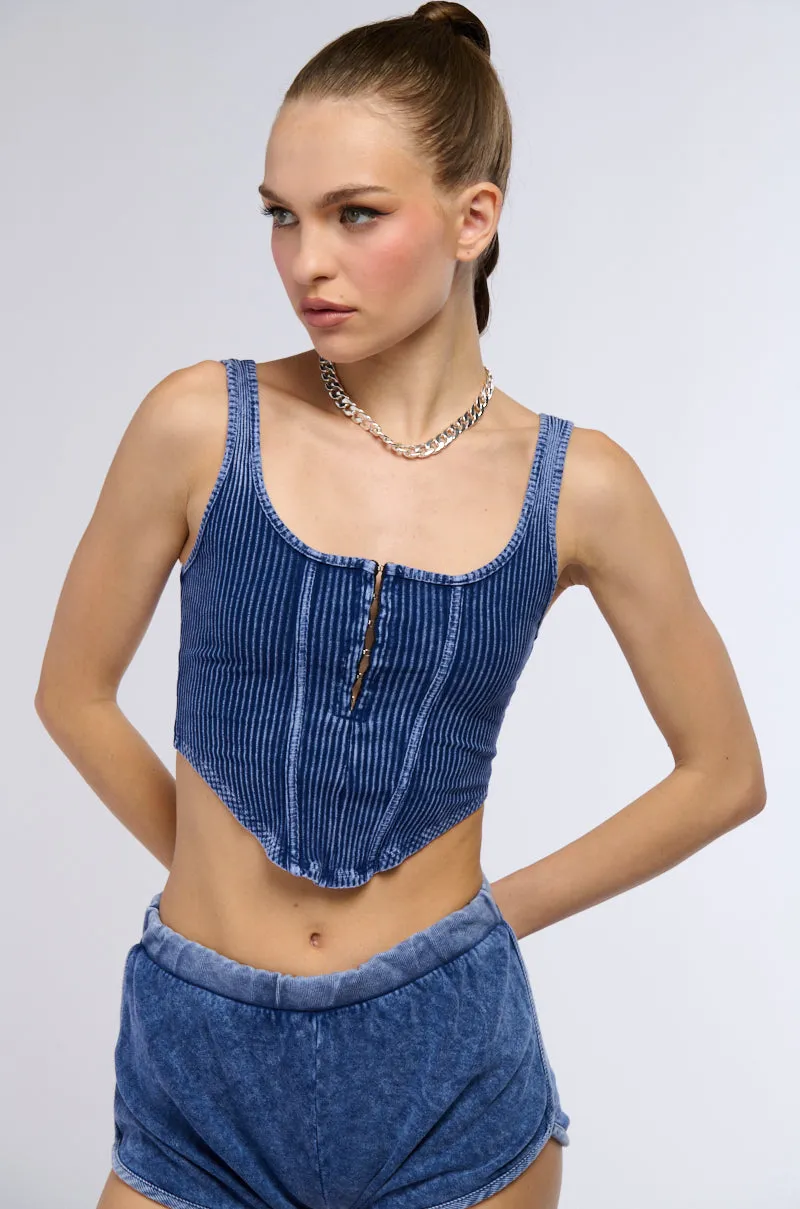 KIMBERLY MINERAL WASH CORSET TANK IN BLUE Efficiency - maximized Industrial - strength