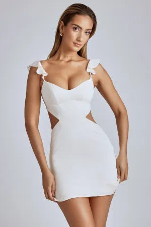 Zigzag Stitch Reinforcement Fresh Vibe Cut Out Satin Mini Dress in Ivory