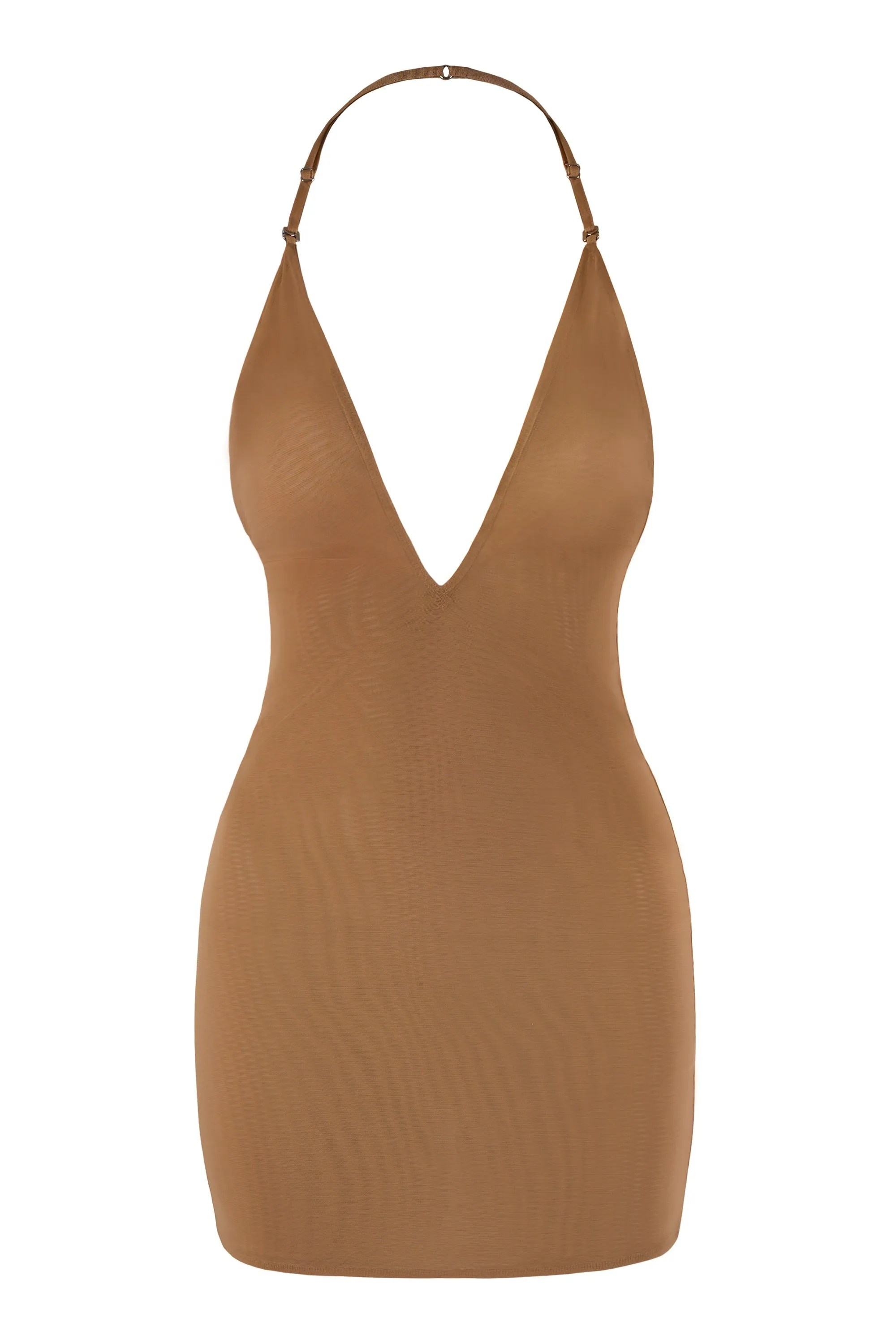 Feminine mini-length gown Intimates Soft Mesh Multiway Mini Dress in Almond