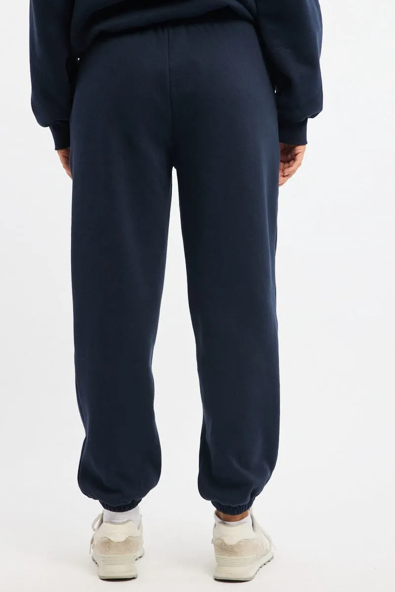 Blue Track Pants Jogger Metallic accents ResilientElasticBand