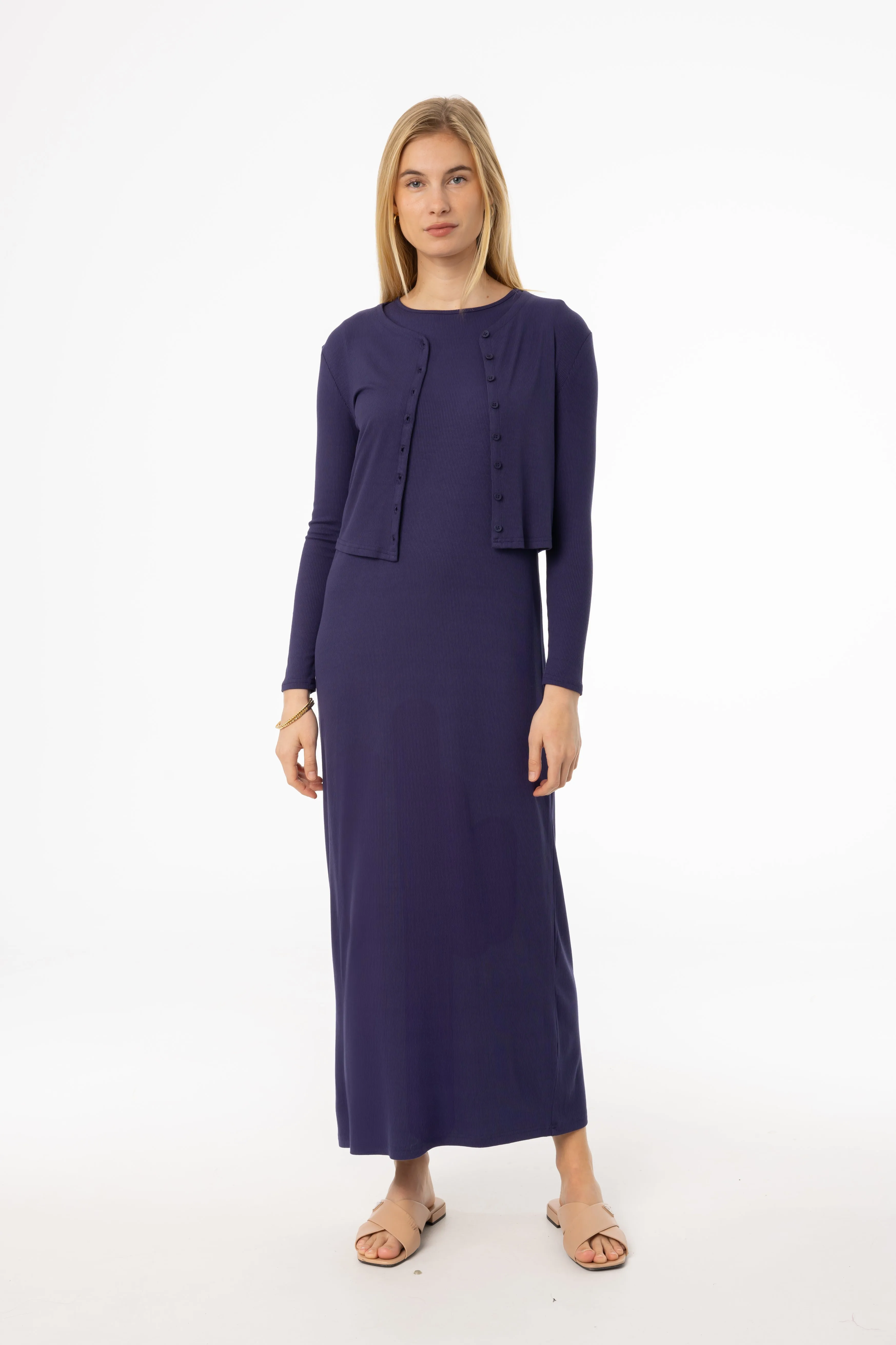 Earth Glow Navy Ribbed Maxi Jumper