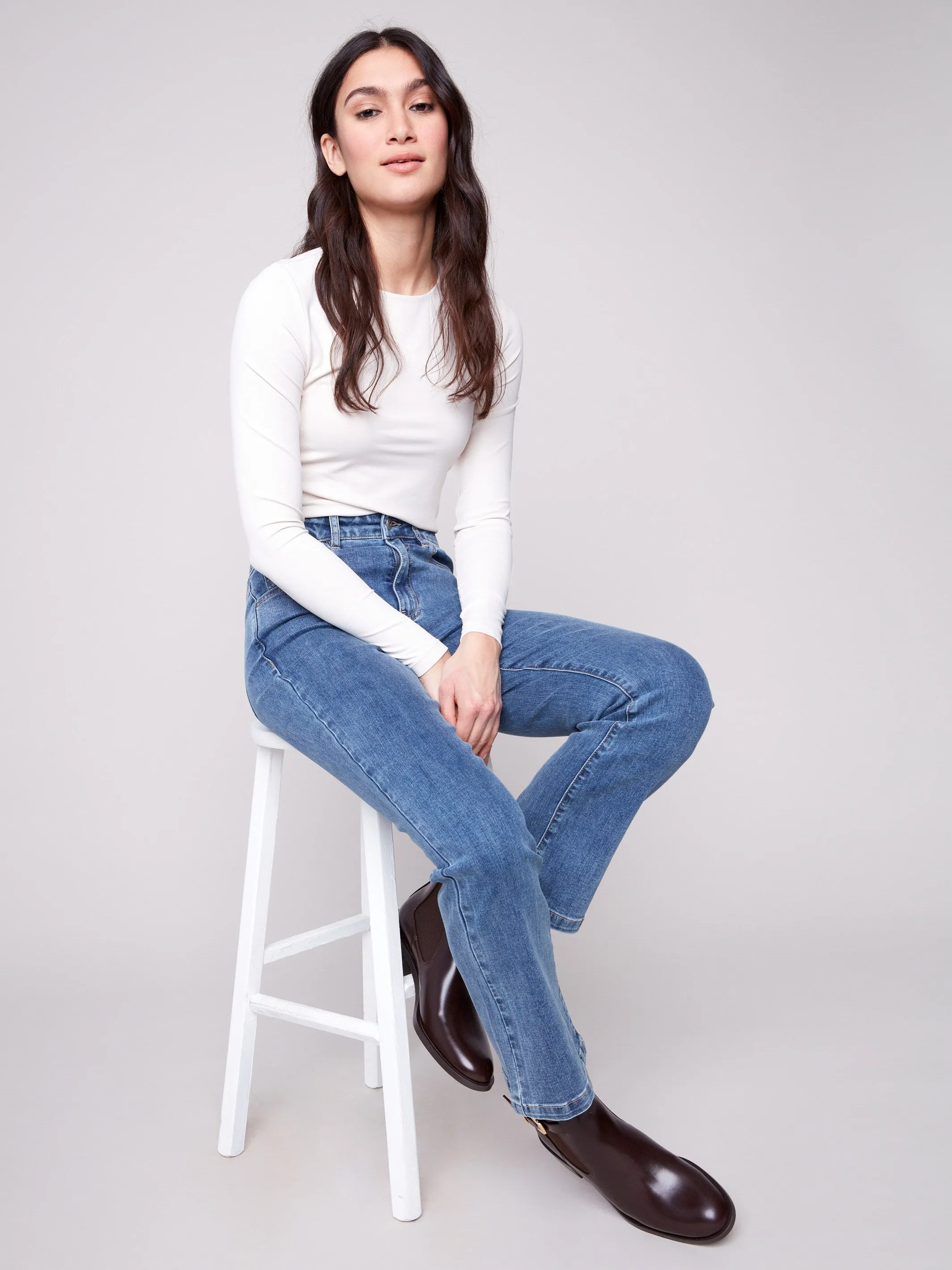 Bootcut Stretch Denim Pants - Medium Blue Stretch Fit Denim Timeless Option