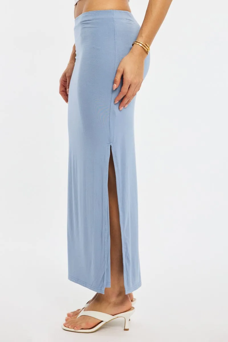 Blue Maxi Skirt Elasticated Waist Side Split Lined Breathable fabric