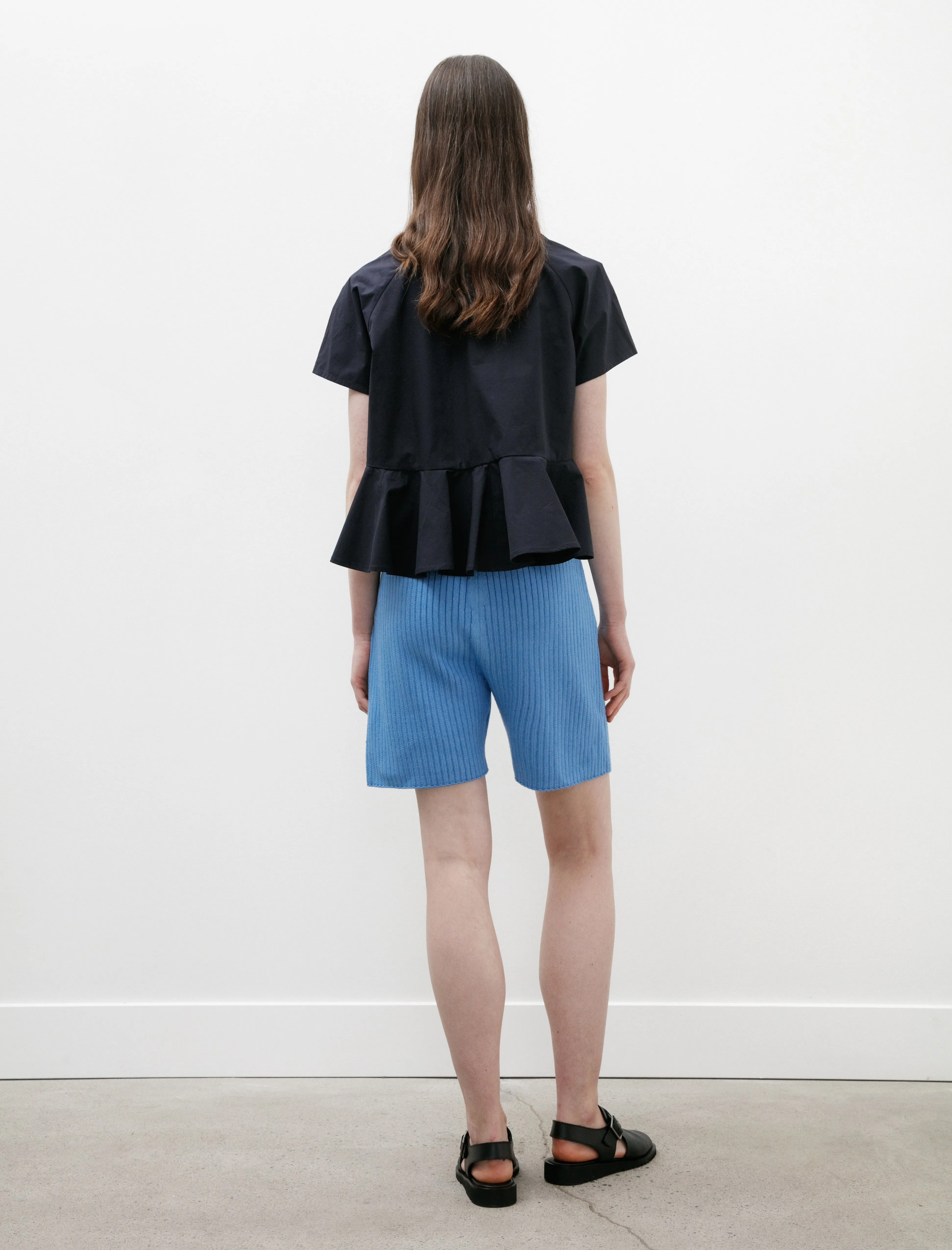 Layered Panel Design Rib Shorts Blue