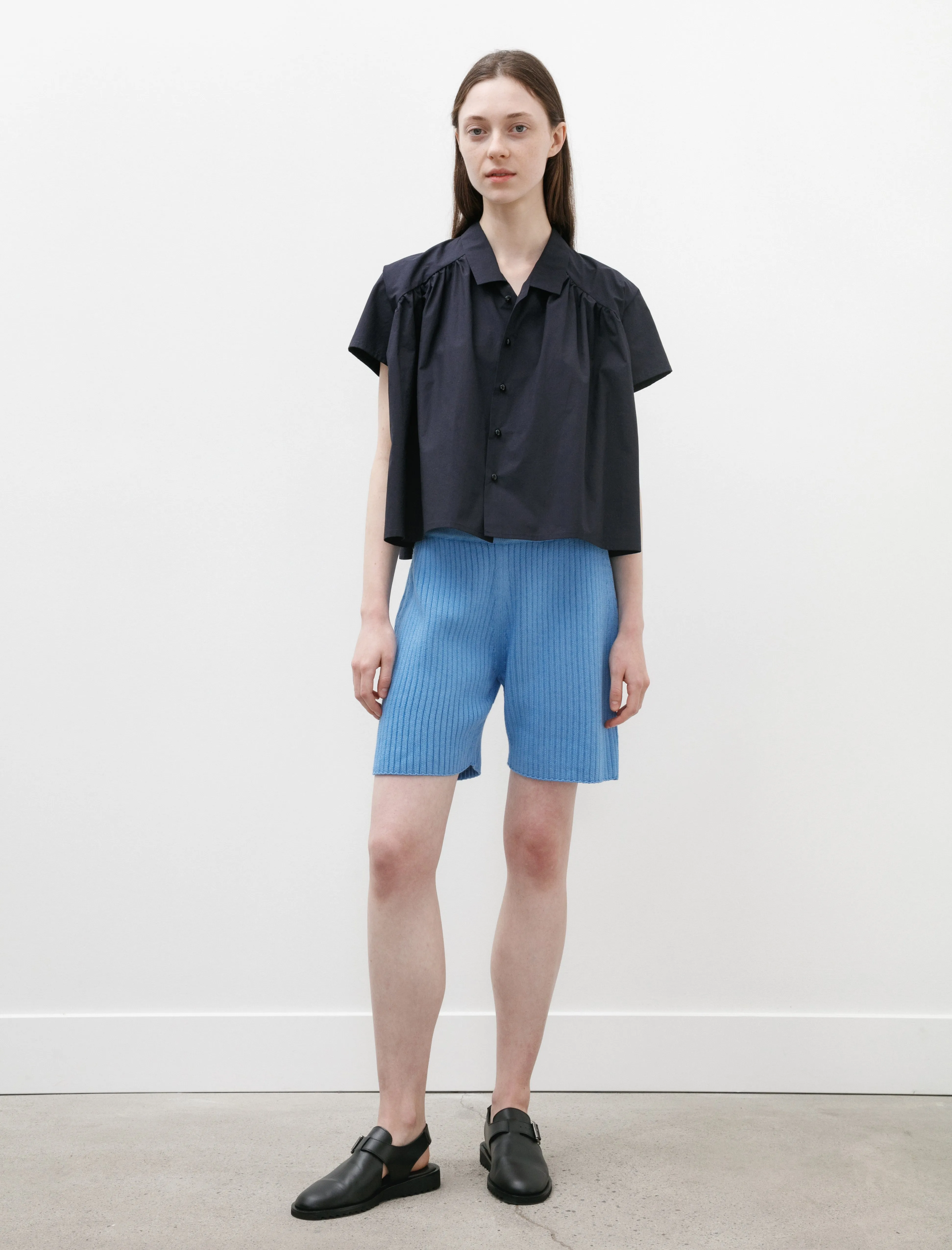 Rib Shorts Blue Basic Stretch