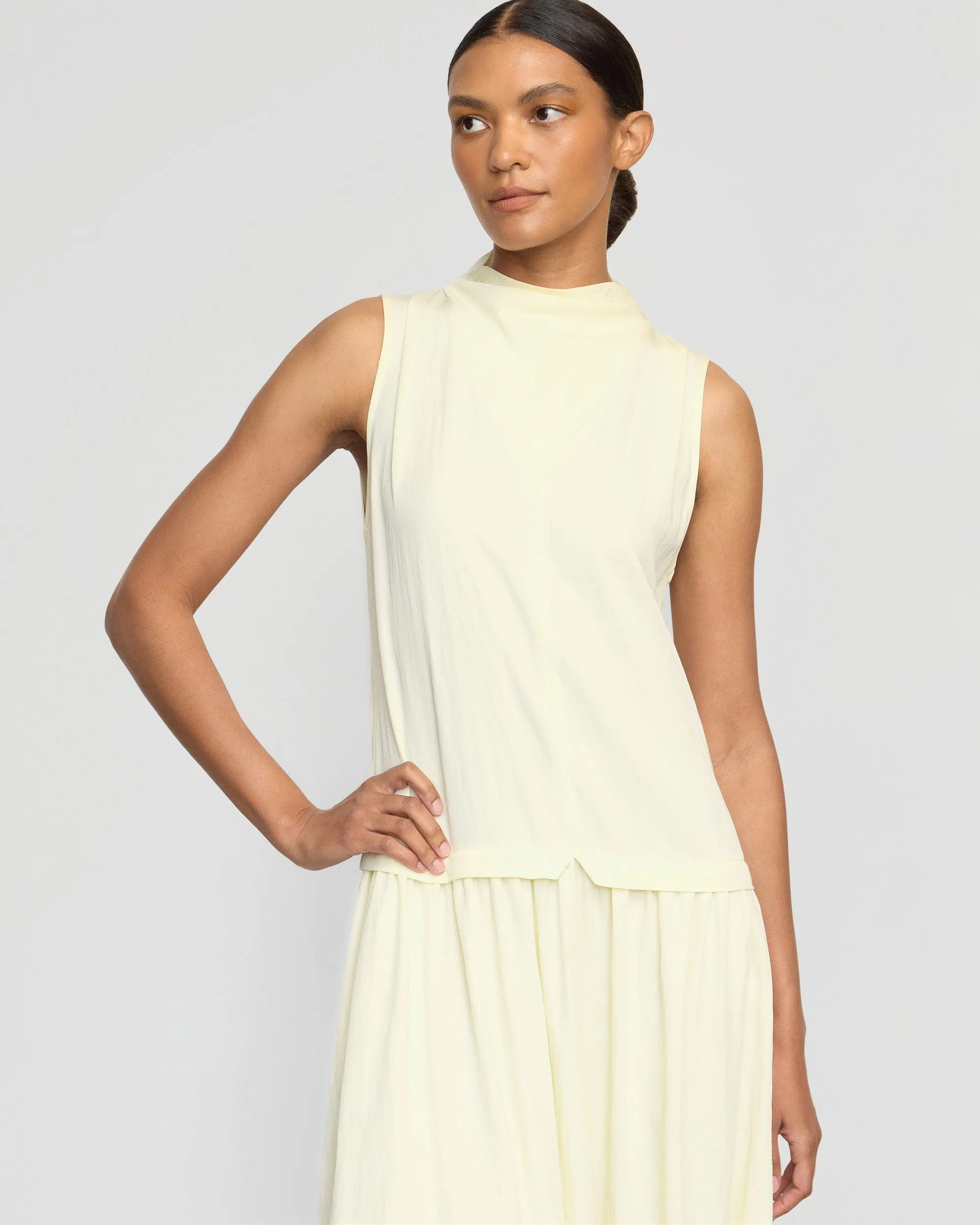 Chinon Drop-Waist Gathered-Neck Dress Warm Socks