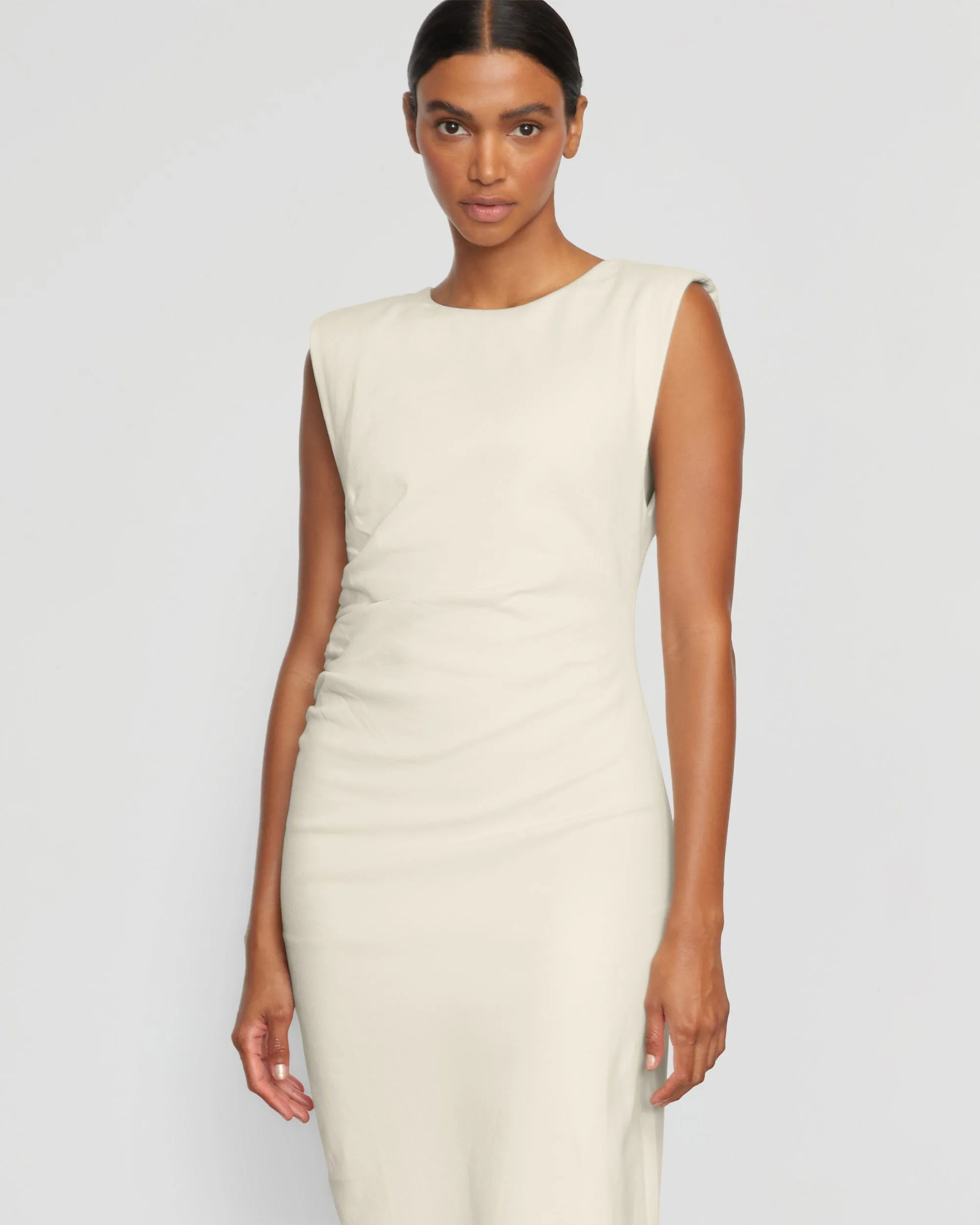 Iman Split-Hem Cotton Twill Dress Light Fabric