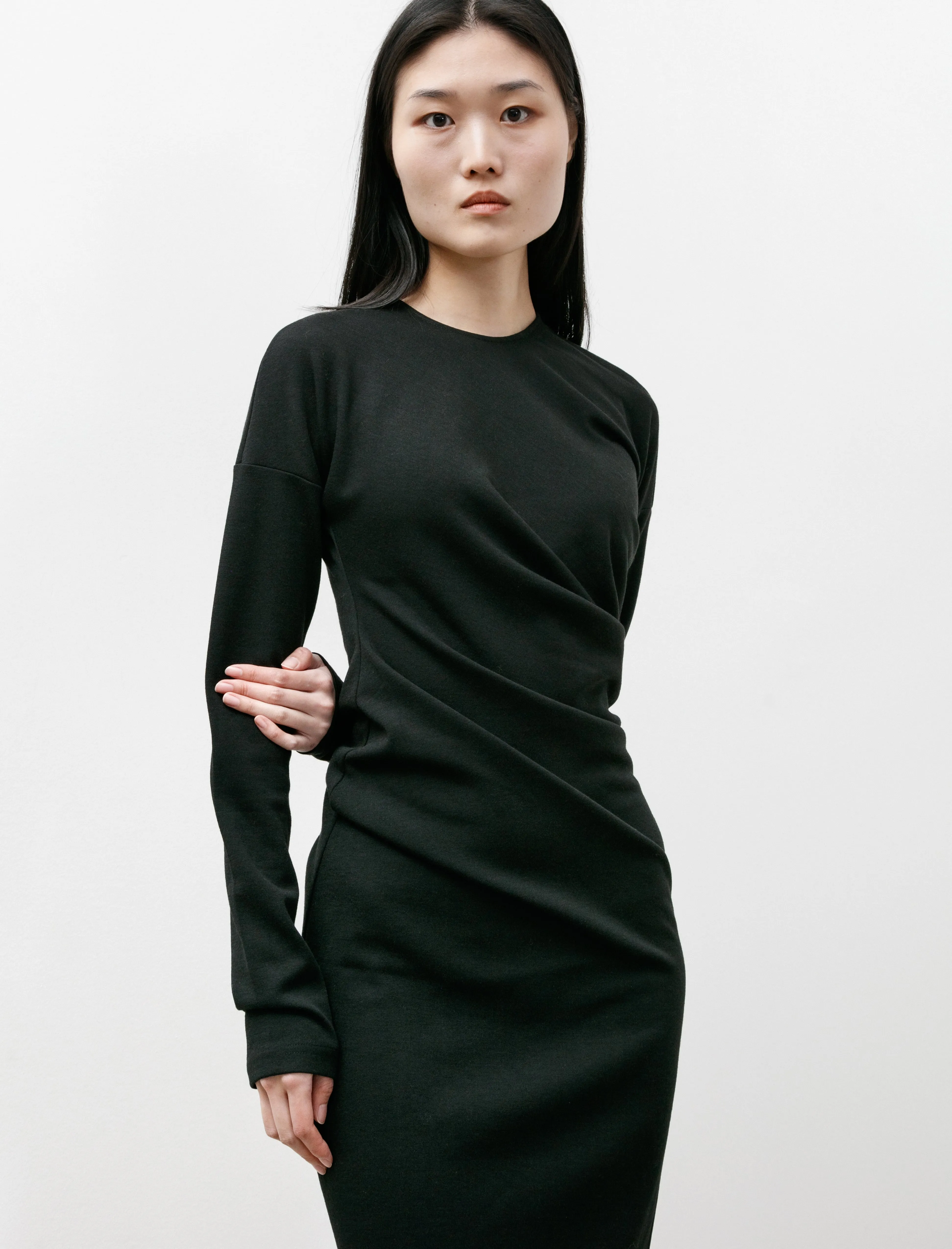 Twisted Jersey Dress Black Work Safe Minimal Mood