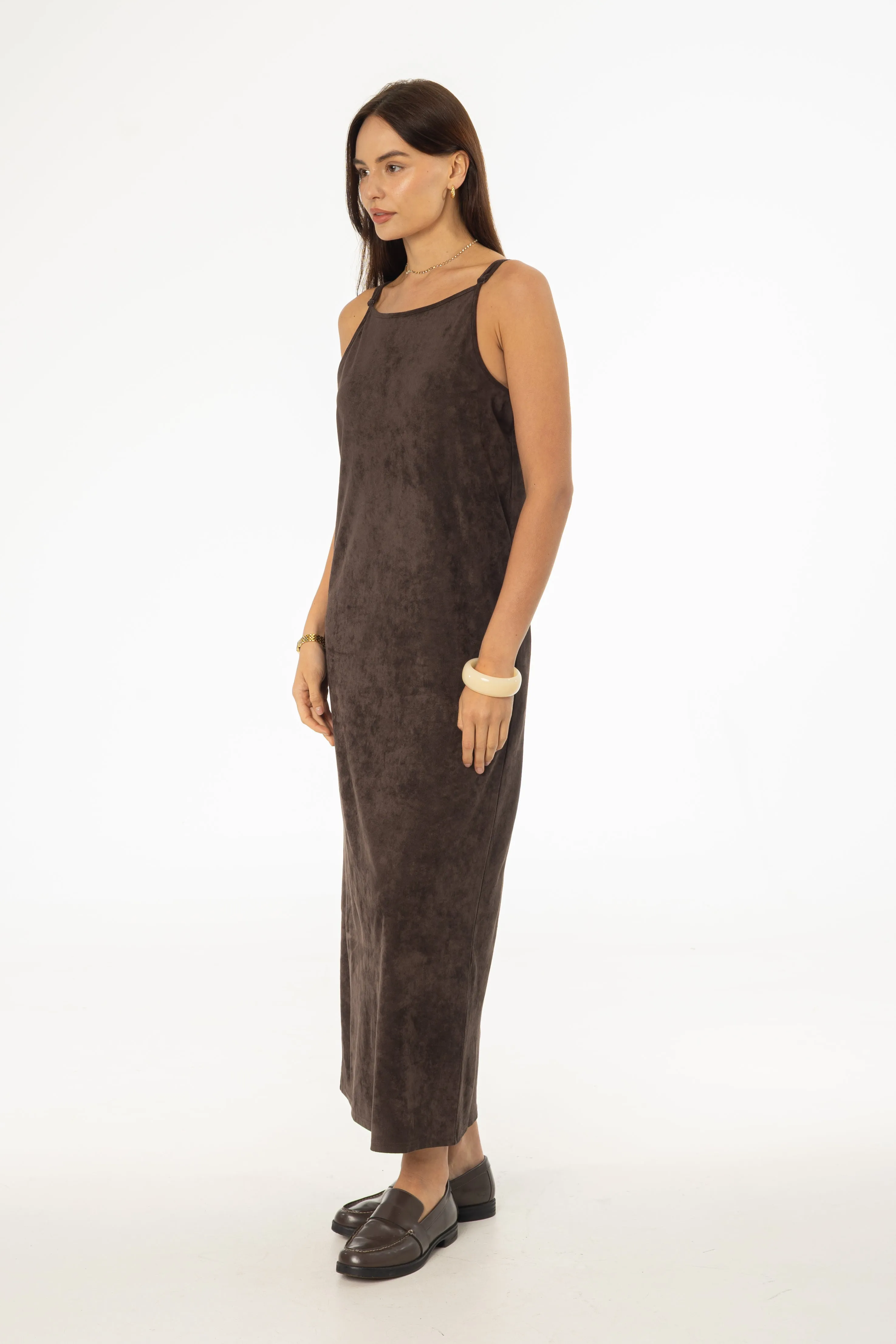 Brown Microsuede Maxi Jumper AntiPillingFabric