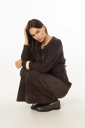 World Glow Brown Microsuede Maxi Jumper