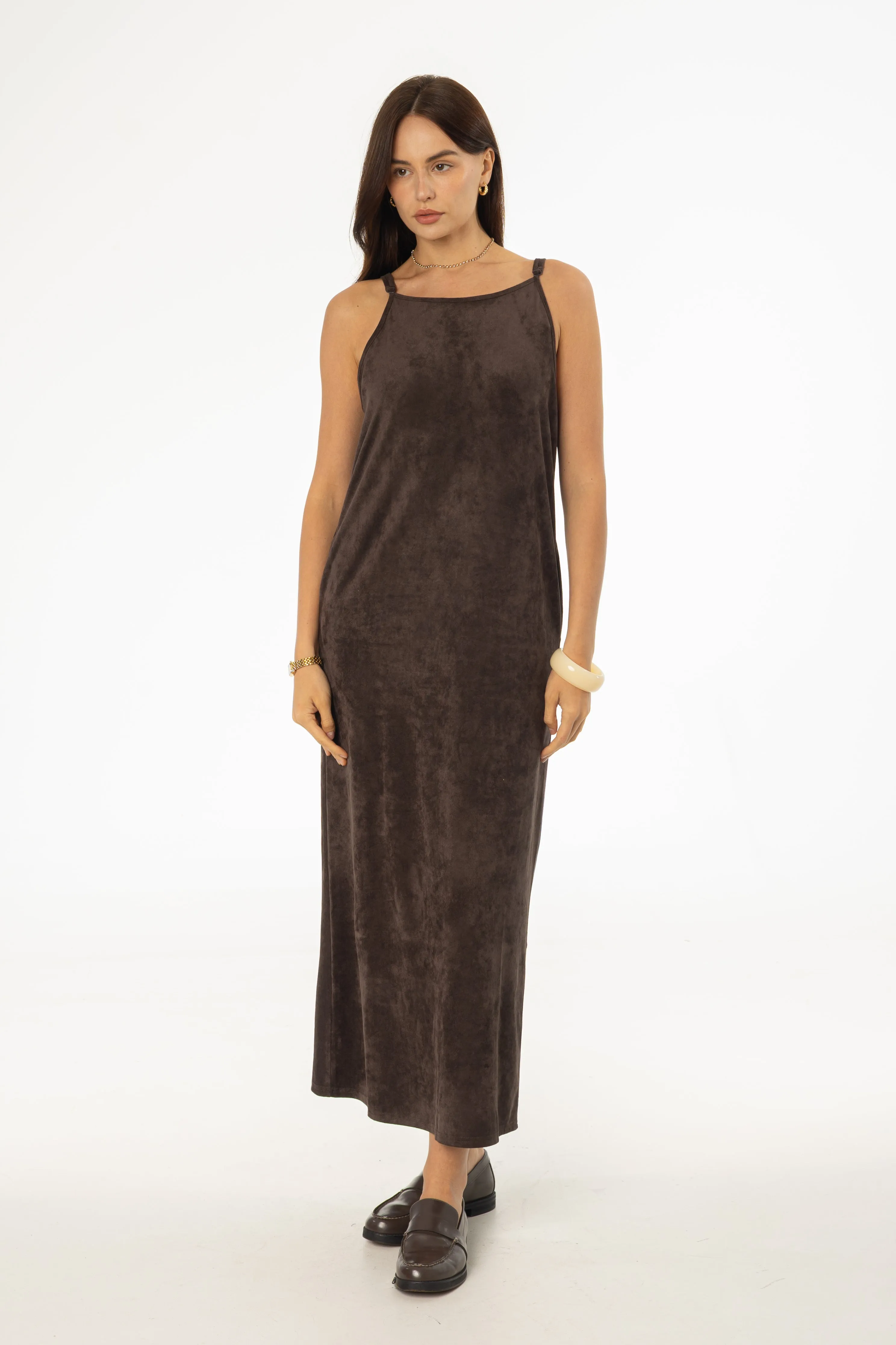 Brown Microsuede Maxi Jumper Outdoor Fashion