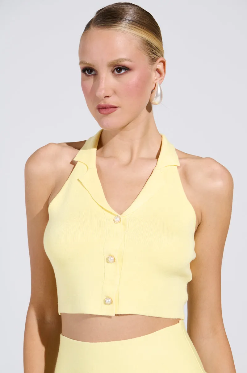 Layered Paneling Easy - to - understand LEMONY EMILY CROPPED SWEATER VEST IN YELLOW