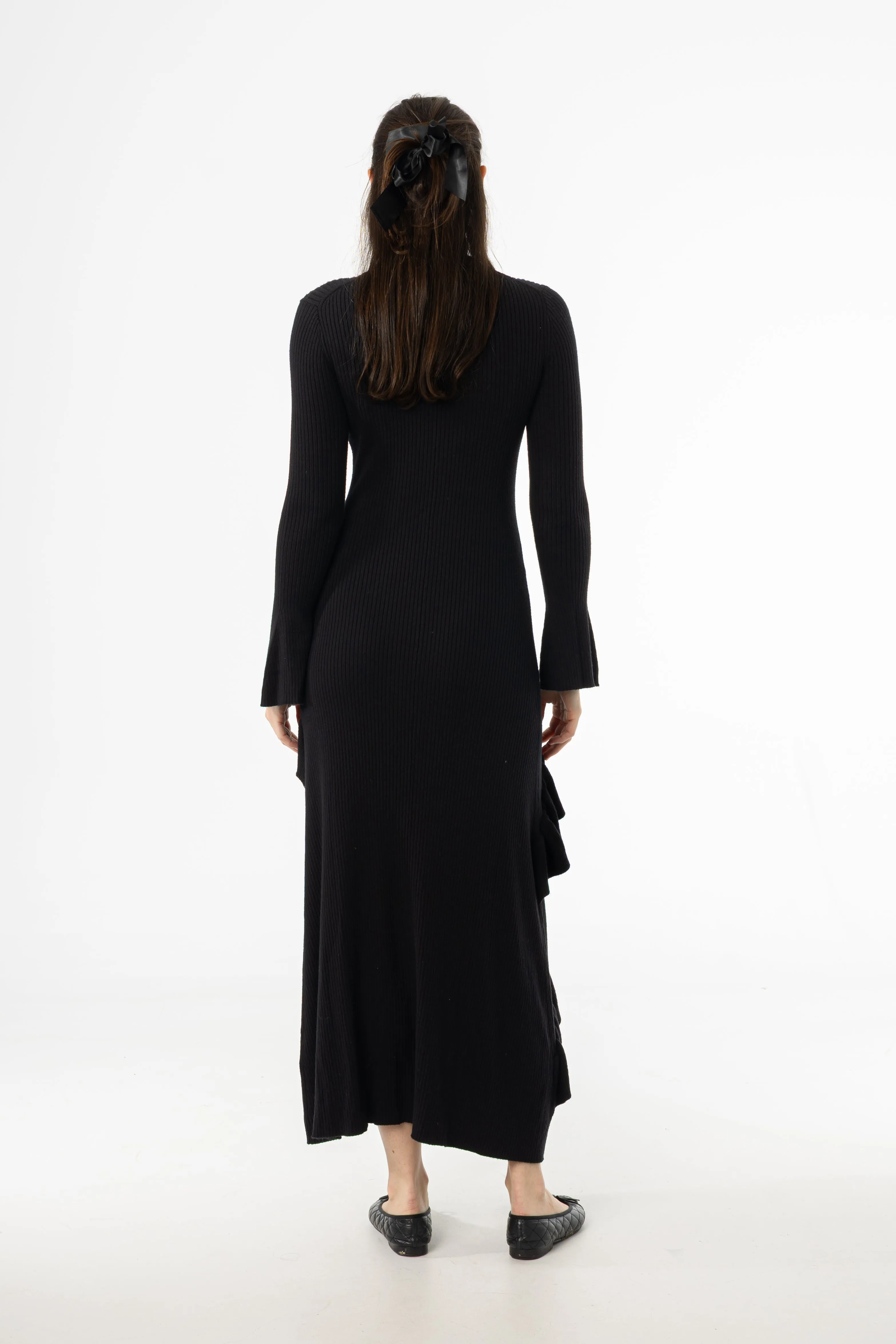 Black Ruffle Knit Dress Clear Mind Country Core