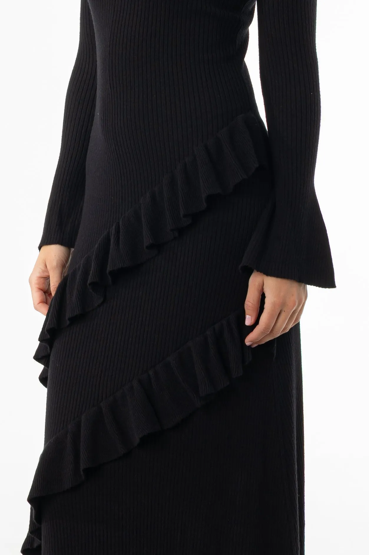 Layer Safe TumbleDry Safe Black Ruffle Knit Dress