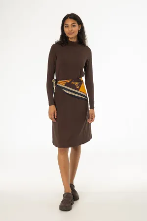 Brown Turtleneck Swing Dress Modern Look