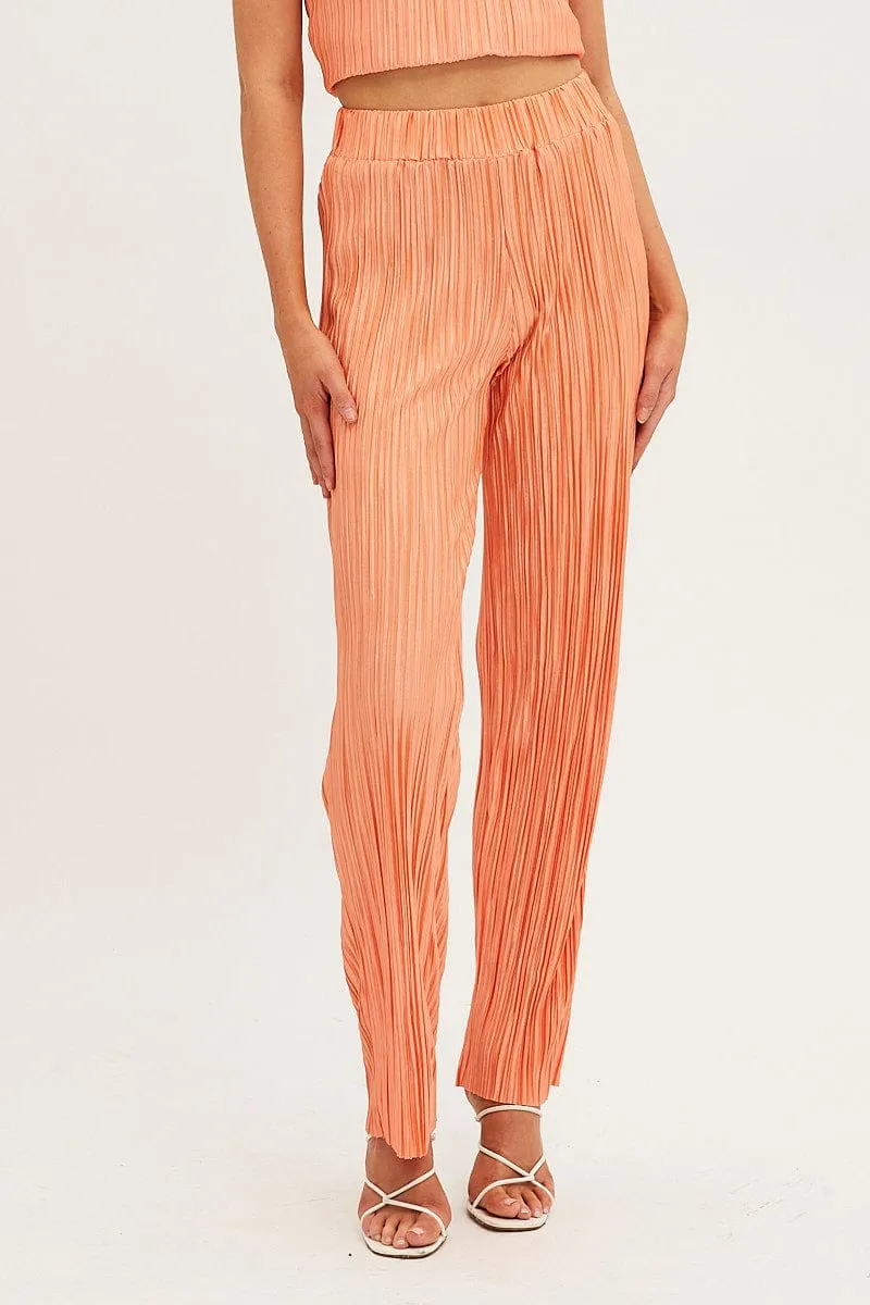 Comfort Wear Orange Plisse Pants Wide Leg