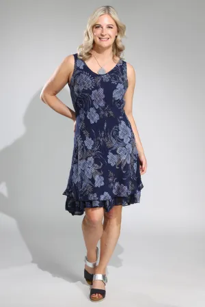 Made in Italy V neck Dress | INDIGO GARDEN | 0302A1 Flexible Fabric Blend Street Icon