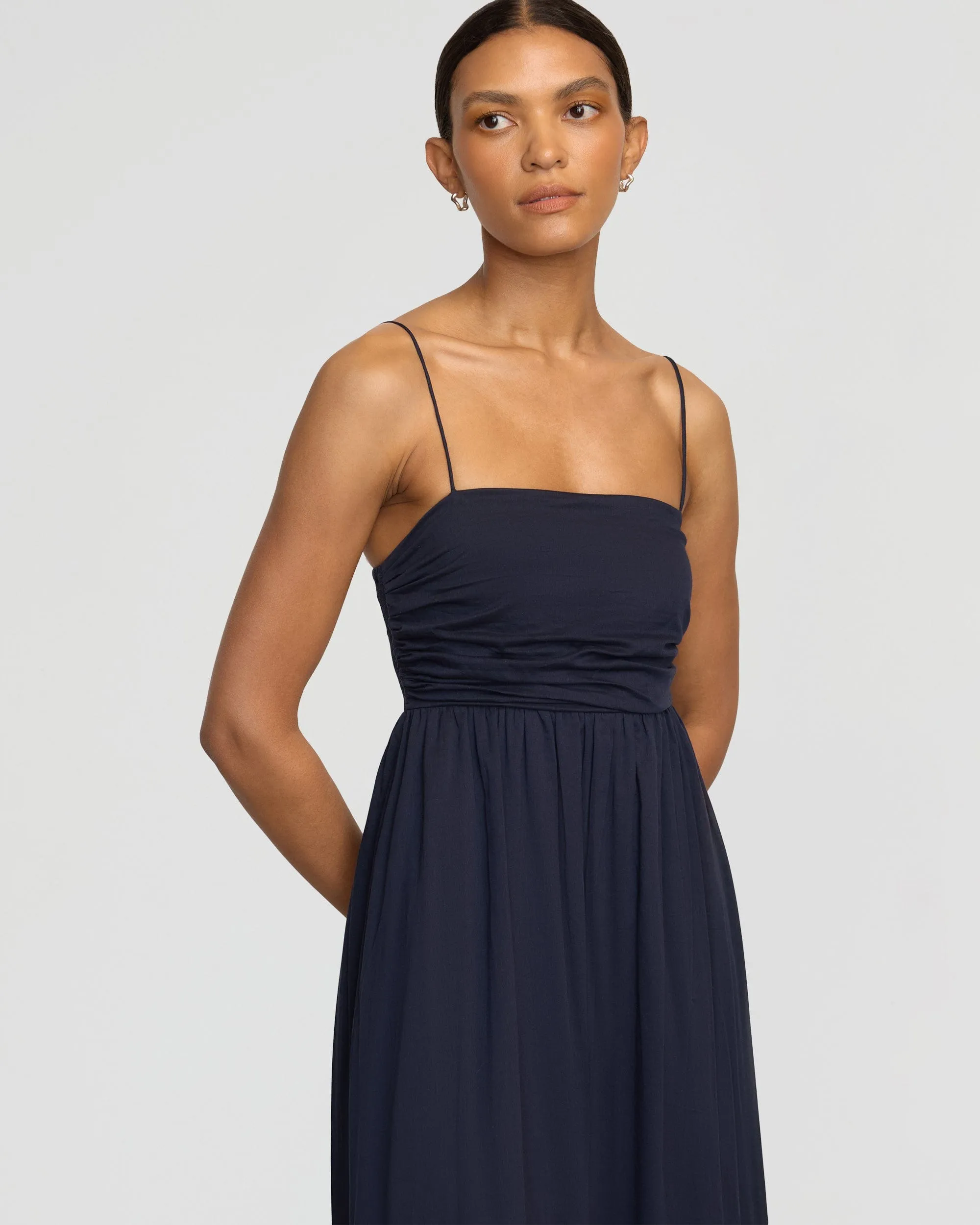 Free Mind Aurora Ruched Organic Cotton Maxi Dress
