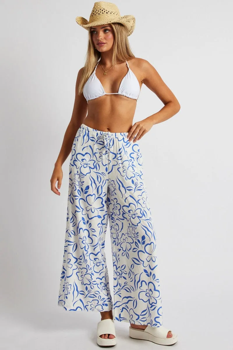 Brown Abstract Wide Leg Pants High Rise Ripped design