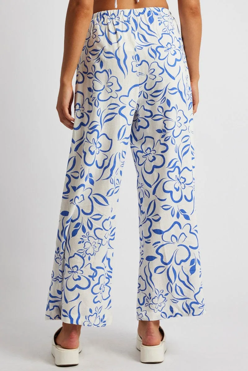 Rubberized grip Brown Abstract Wide Leg Pants High Rise