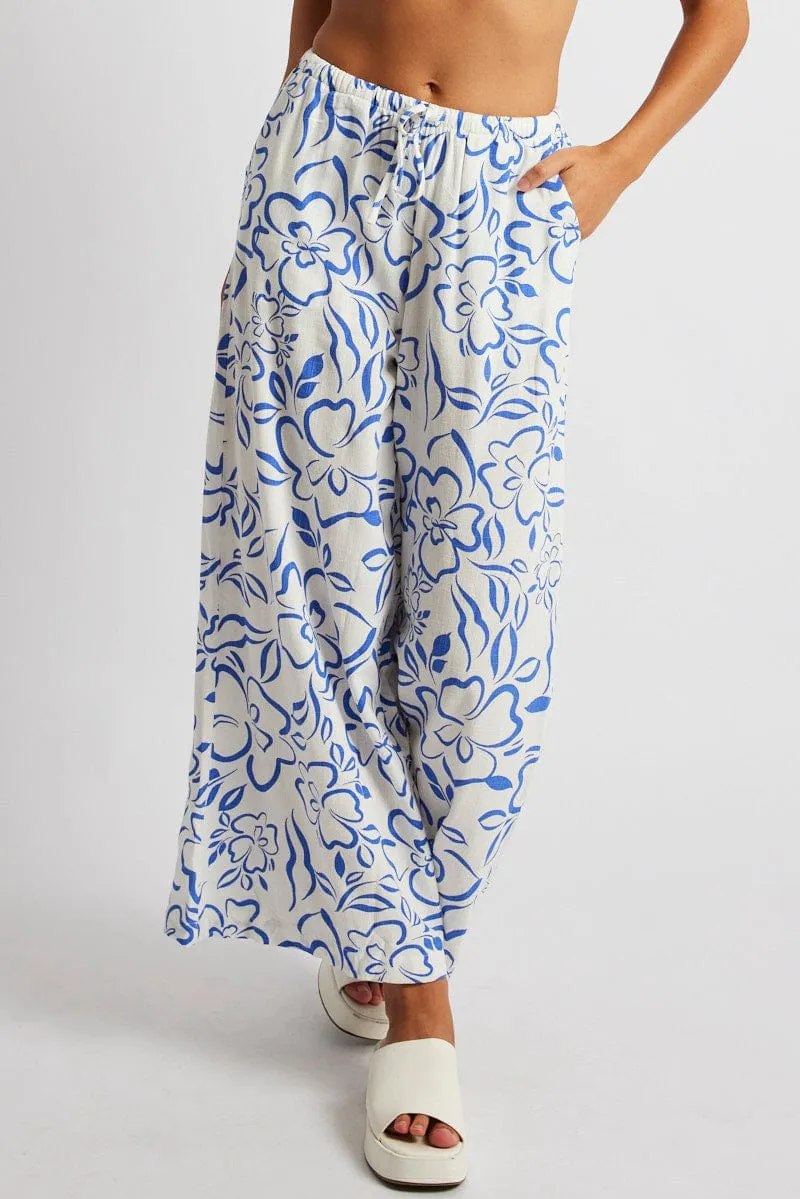 Brown Abstract Wide Leg Pants High Rise Seasonless wear Abrasion Proof Reinforcements