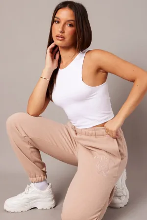 Brown Track Pants High Rise Anti Pilling Fabric