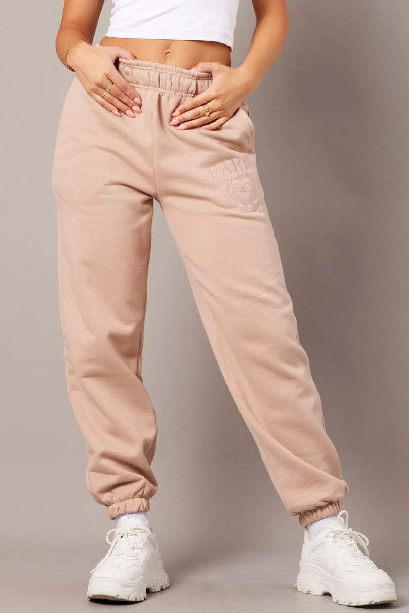 Comfortable Waistband Brown Track Pants High Rise