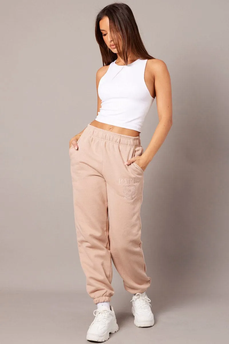 Brown Track Pants High Rise Lightweight Design FlexibleMobility