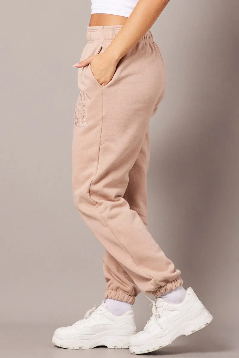 No Fuss Brown Track Pants High Rise