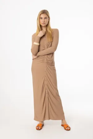 Garden Ease Mocha Ruched Cardi Maxi Dress