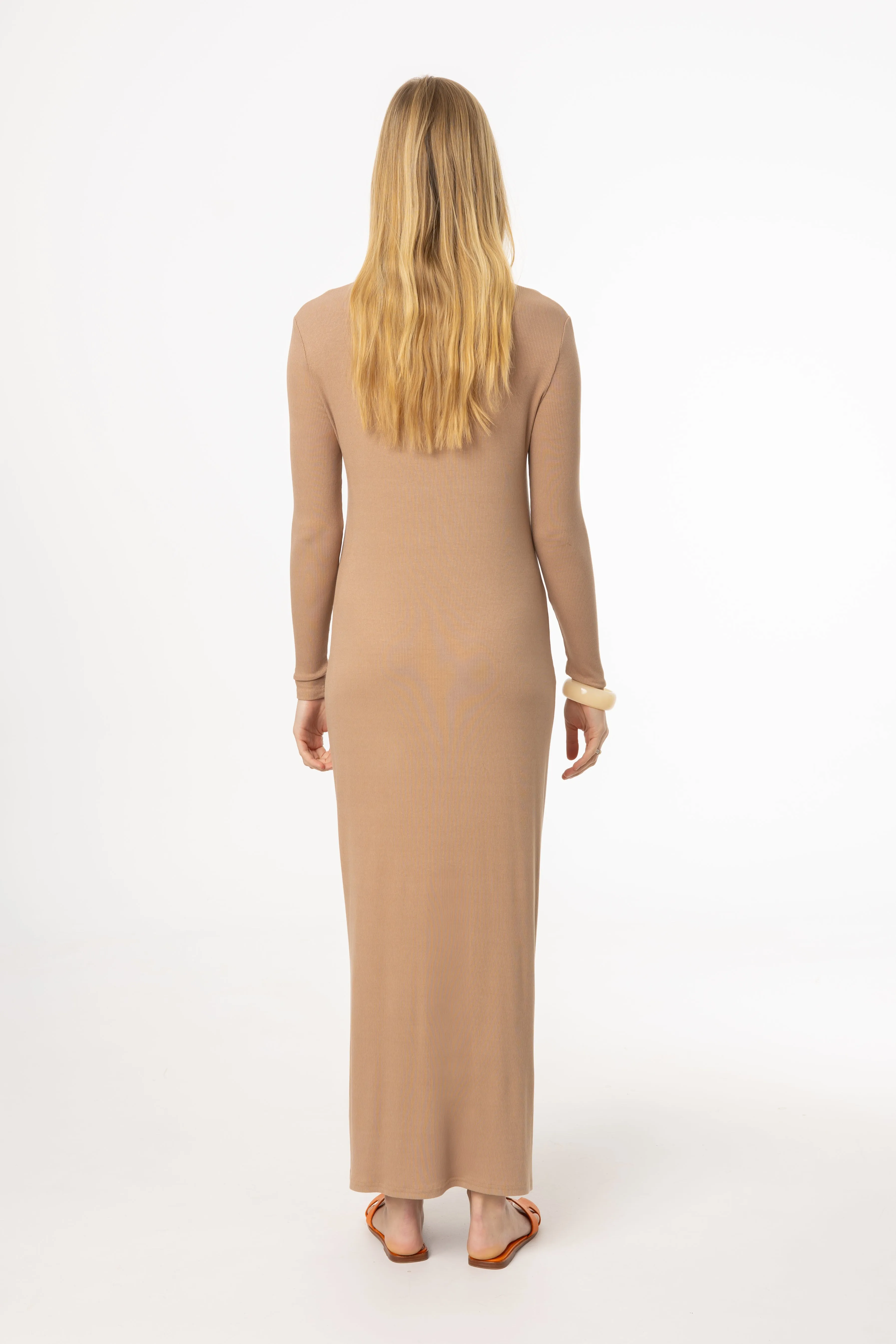 Coastal Chic Mocha Ruched Cardi Maxi Dress