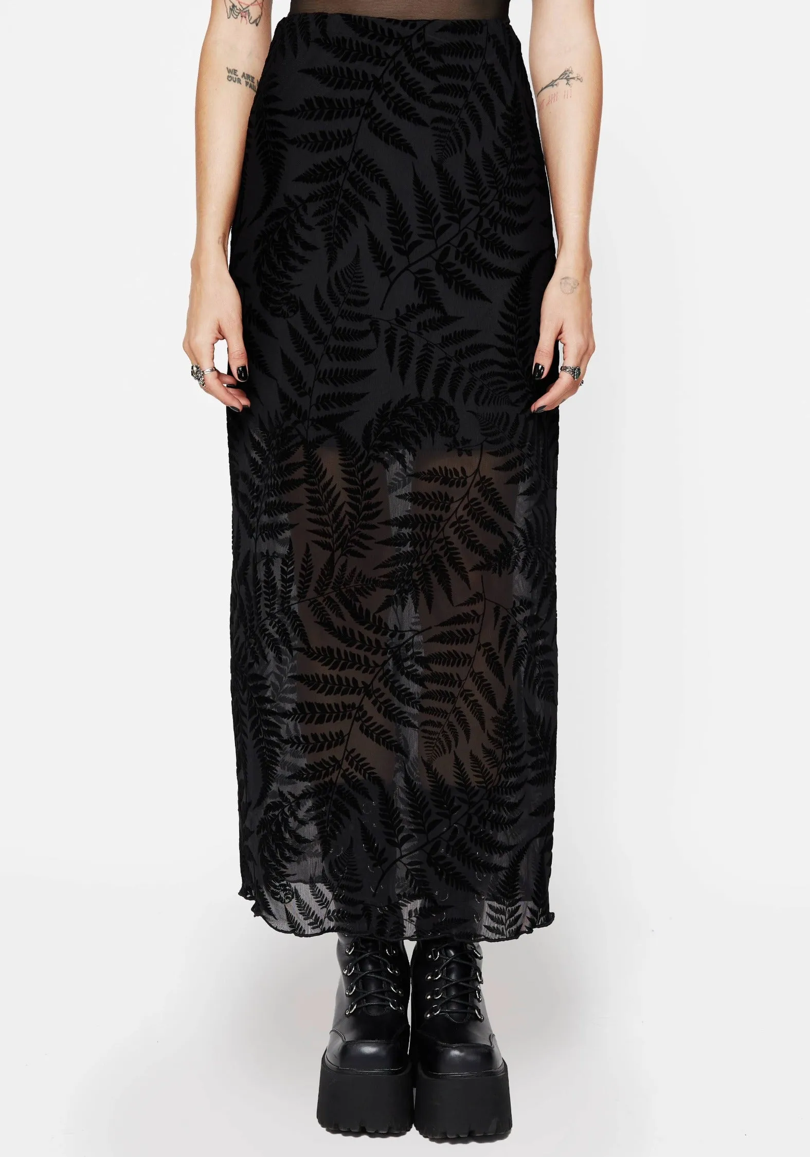 Lunafern Mesh Fern Leaf Midaxi Skirt Evening Outing