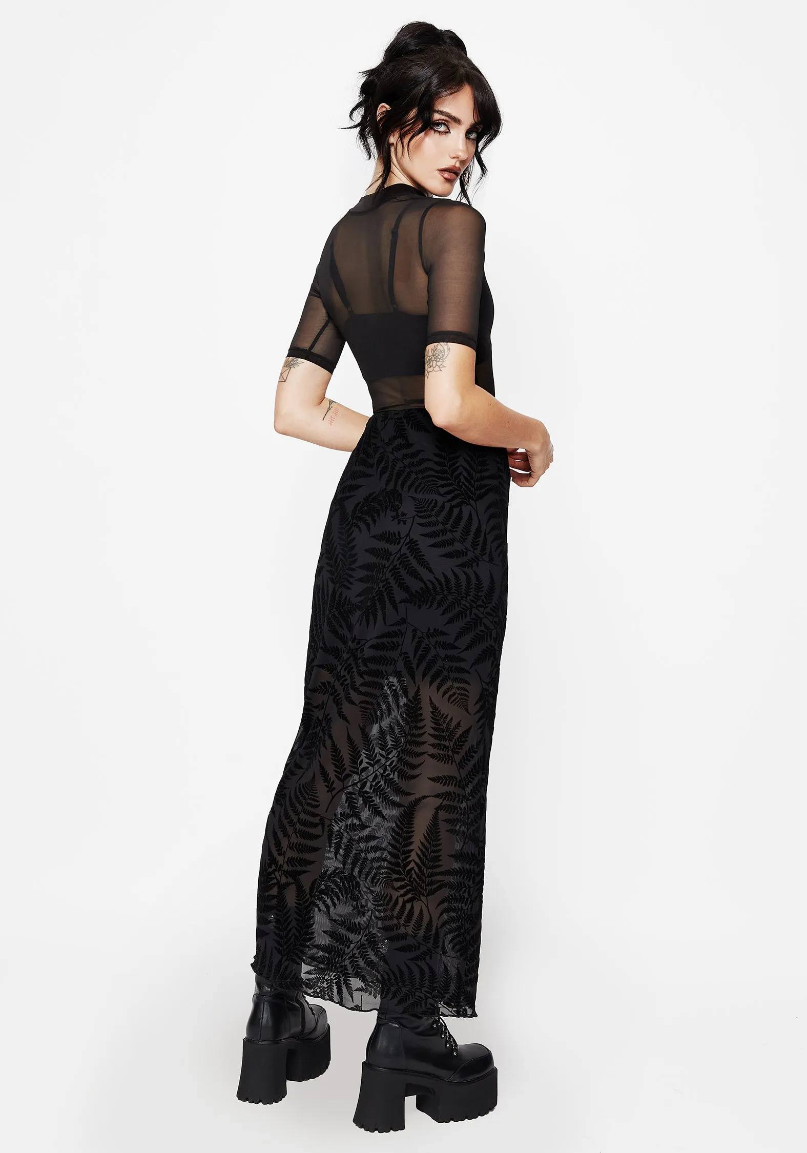Lunafern Mesh Fern Leaf Midaxi Skirt Hip Skimming Outfit Essence