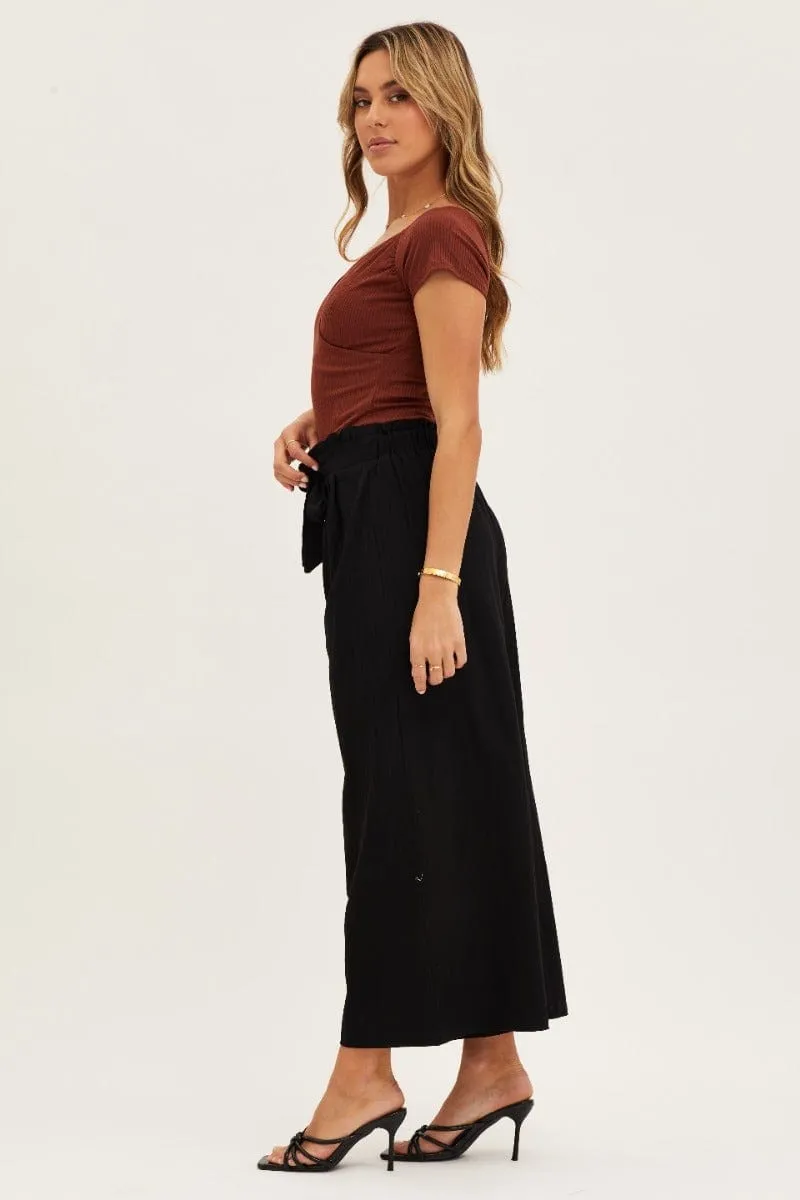Black High Rise Waist Tie Crop Wide Pants Hip Friendly Pockets