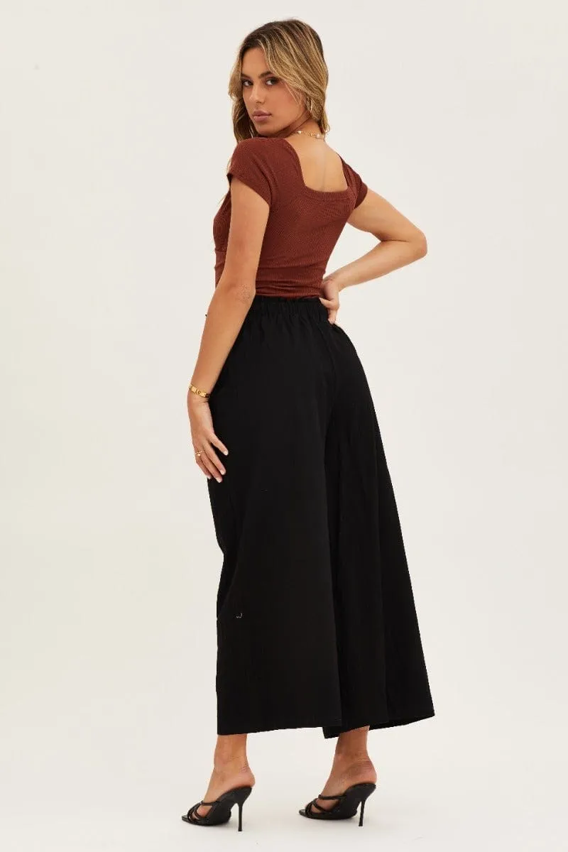 Cozy Style Formal Look Black High Rise Waist Tie Crop Wide Pants