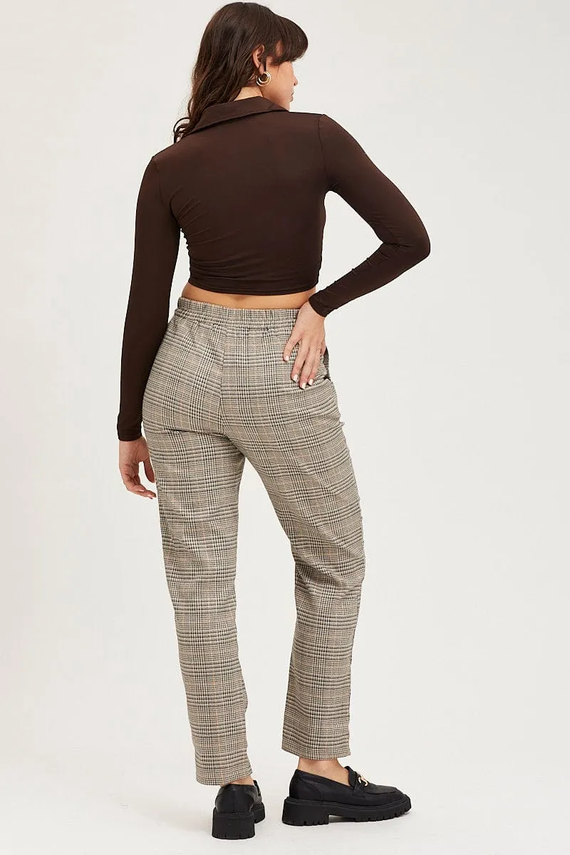 Check Slim Pants High Rise Sweat Resistant Trendy Layering
